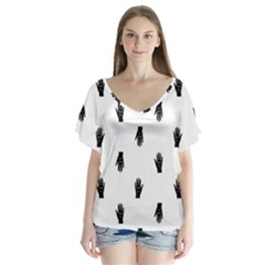 Vampire Hand Motif Graphic Print Pattern V-neck Flutter Sleeve Top by dflcprintsclothing