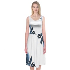 Blue Banana Leaves Midi Sleeveless Dress by goljakoff