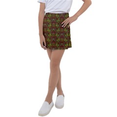 Rainbow Heavy Metal Artificial Leather Lady Among Spring Flowers Kids  Tennis Skirt by pepitasart