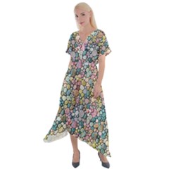 Multicolored Watercolor Stones Cross Front Sharkbite Hem Maxi Dress by SychEva