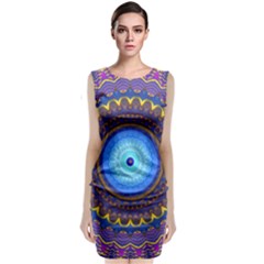 Blue Violet Midnight Sun Mandala Hippie Trippy Psychedelic Kaleidoscope  Classic Sleeveless Midi Dress by CrypticFragmentsDesign