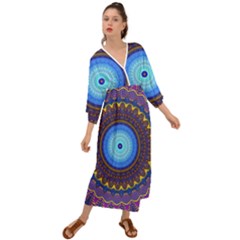 Blue Violet Midnight Sun Mandala Hippie Trippy Psychedelic Kaleidoscope  Grecian Style  Maxi Dress by CrypticFragmentsDesign