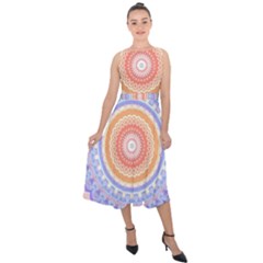 Pretty Pastel Boho Hippie Mandala Midi Tie-back Chiffon Dress by CrypticFragmentsDesign