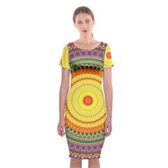 Neon Calliope Kaleidoscope Mandala Classic Short Sleeve Midi Dress by CrypticFragmentsDesign