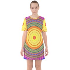 Neon Calliope Kaleidoscope Mandala Sixties Short Sleeve Mini Dress by CrypticFragmentsDesign