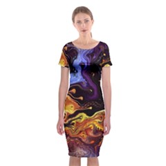 Nebula Starry Night Skies Abstract Art Classic Short Sleeve Midi Dress by CrypticFragmentsDesign