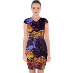 Nebula Starry Night Skies Abstract Art Capsleeve Drawstring Dress  by CrypticFragmentsDesign