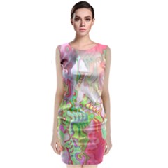 Boho Hippie Trippy Psychedelic Abstract Hot Pink Lime Green Classic Sleeveless Midi Dress by CrypticFragmentsDesign