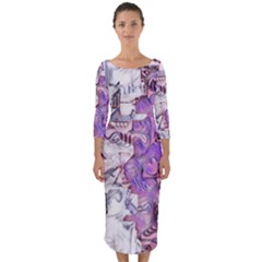 Blooming Lilacs Spring Garden Abstract Quarter Sleeve Midi Bodycon Dress by CrypticFragmentsDesign