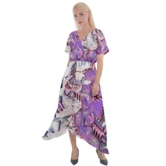 Blooming Lilacs Spring Garden Abstract Cross Front Sharkbite Hem Maxi Dress by CrypticFragmentsDesign