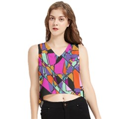 Abstract  V-neck Cropped Tank Top by LW41021