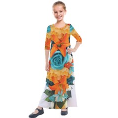 Spring Flowers Kids  Quarter Sleeve Maxi Dress by LW41021