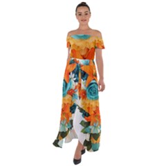 Spring Flowers Off Shoulder Open Front Chiffon Dress by LW41021