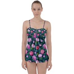 Delicate Watercolor Peony Babydoll Tankini Set by SychEva