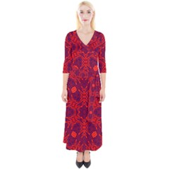 Red Rose Quarter Sleeve Wrap Maxi Dress by LW323