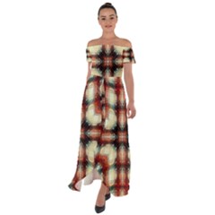 Royal Plaid Off Shoulder Open Front Chiffon Dress by LW323