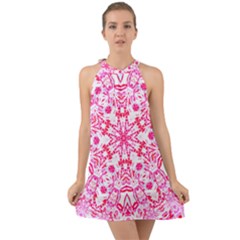 Pink Petals Halter Tie Back Chiffon Dress by LW323