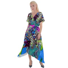 Exotic Flowers In Vase Cross Front Sharkbite Hem Maxi Dress by LW323