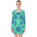 Blue green  Twist V-neck Bodycon Long Sleeve Dress View1