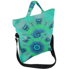 Blue Green  Twist Fold Over Handle Tote Bag by LW323