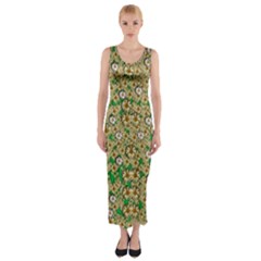 Florals In The Green Season In Perfect  Ornate Calm Harmony Fitted Maxi Dress by pepitasart