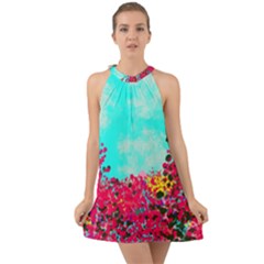 Flowers Halter Tie Back Chiffon Dress by LW323