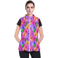 Watercolor Flowers  Multi-colored Bright Flowers Women s Puffer Vest by SychEva