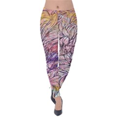 Mixed Media Leaves Velvet Leggings by kaleidomarblingart