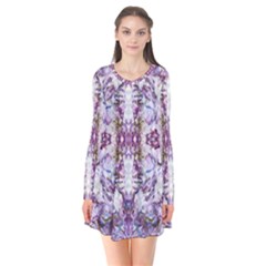 Intricate Lilac Long Sleeve V-neck Flare Dress by kaleidomarblingart