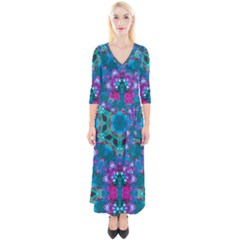 Peacock2 Quarter Sleeve Wrap Maxi Dress by LW323