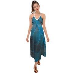 Feathery Blue Halter Tie Back Dress  by LW323