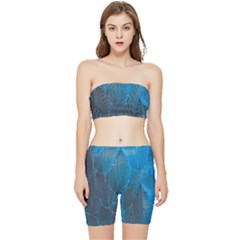 Feathery Blue Stretch Shorts And Tube Top Set by LW323