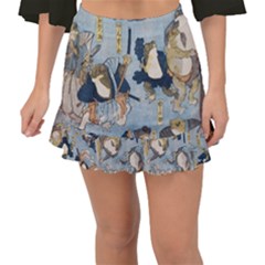 Famous Heroes Of The Kabuki Stage Played By Frogs  Fishtail Mini Chiffon Skirt by Sobalvarro