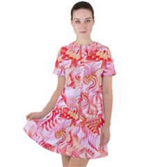 Cherry Blossom Cascades Abstract Floral Pattern Pink White  Short Sleeve Shoulder Cut Out Dress  by CrypticFragmentsDesign