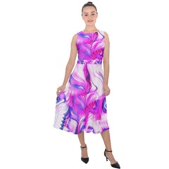 Hot Pink Fuchsia Flower Fantasy  Midi Tie-back Chiffon Dress by CrypticFragmentsDesign