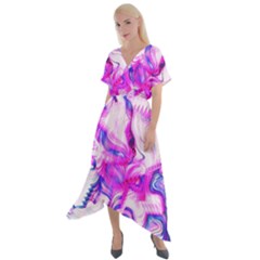 Hot Pink Fuchsia Flower Fantasy  Cross Front Sharkbite Hem Maxi Dress by CrypticFragmentsDesign