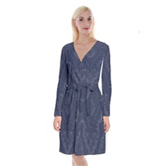 Blue Topography Long Sleeve Velvet Front Wrap Dress by goljakoff