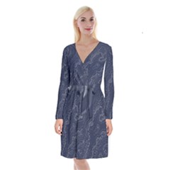 Topography Map Long Sleeve Velvet Front Wrap Dress by goljakoff