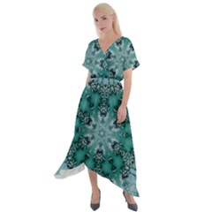 Blue Gem Cross Front Sharkbite Hem Maxi Dress by LW323