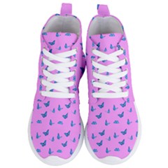 Blue Butterflies At Pastel Pink Color Background Women s Lightweight High Top Sneakers by Casemiro