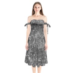 Dark Grey Abstract Grunge Texture Print Shoulder Tie Bardot Midi Dress by dflcprintsclothing