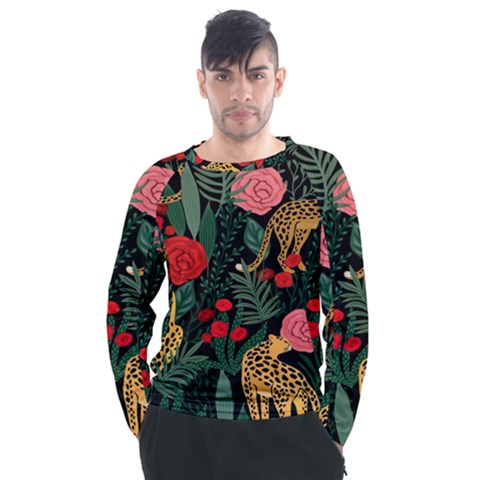 Leopardrose Men s Long Sleeve Raglan Tee by PollyParadise