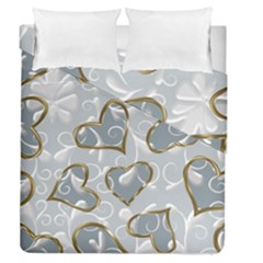   Gold Hearts On A Blue Background Duvet Cover Double Side (queen Size) by Galinka