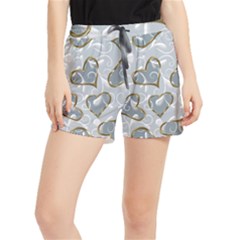   Gold Hearts On A Blue Background Runner Shorts by Galinka