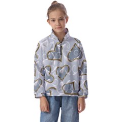   Gold Hearts On A Blue Background Kids  Half Zip Hoodie by Galinka