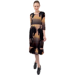 Evening Horses Ruffle End Midi Chiffon Dress by LW323