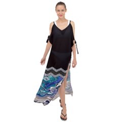 Blue Ocean Minimal Liquid Painting Maxi Chiffon Cover Up Dress by gloriasanchez