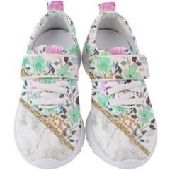 Minimal Green Gold Floral Marble A Kids  Velcro Strap Shoes by gloriasanchez