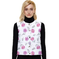 Flowers In One Line Women s Button Up Puffer Vest by SychEva