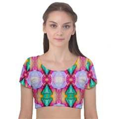 Colorful Abstract Painting E Velvet Short Sleeve Crop Top  by gloriasanchez